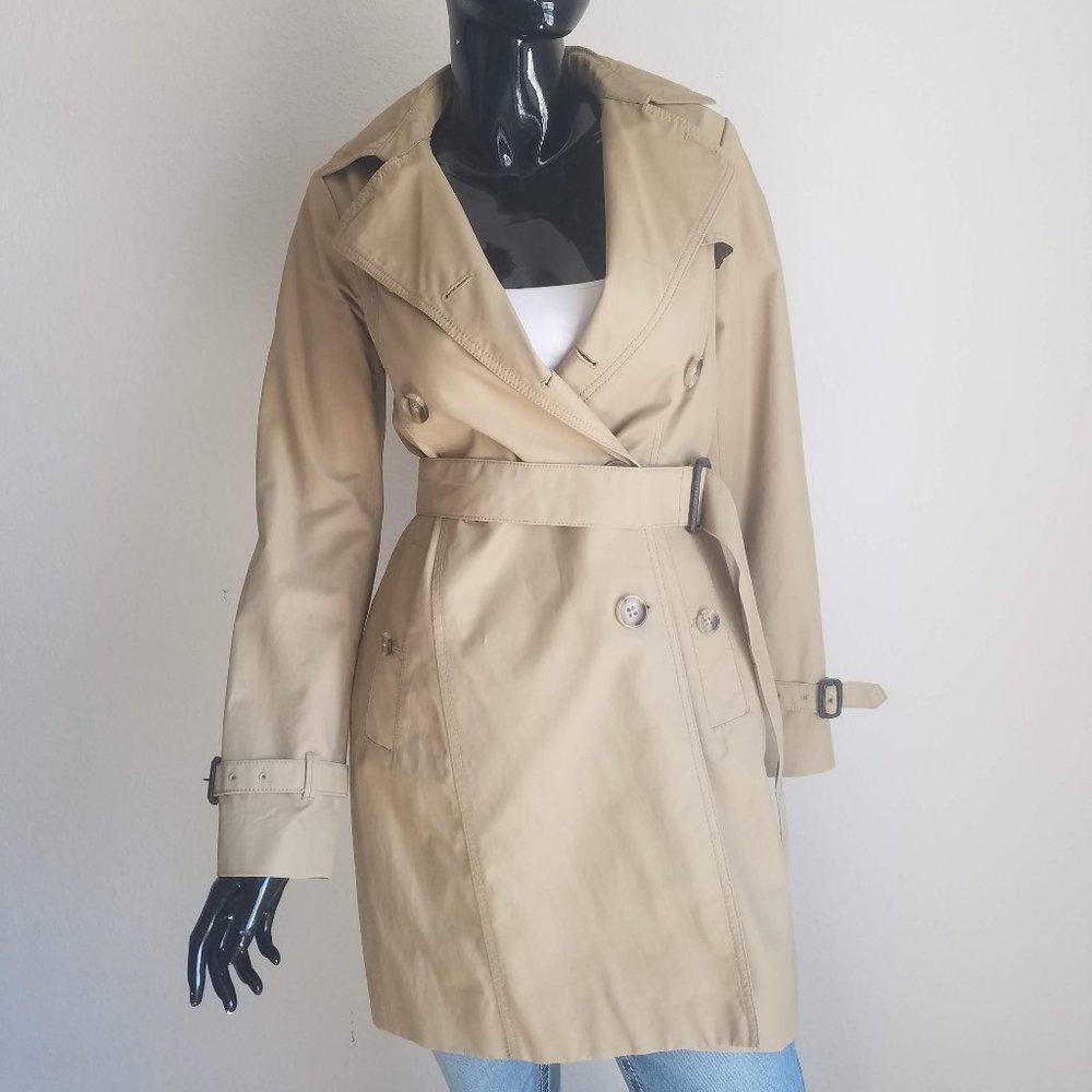 Eddie Bauer Tan Double-Breasted Belted Trench Coat
